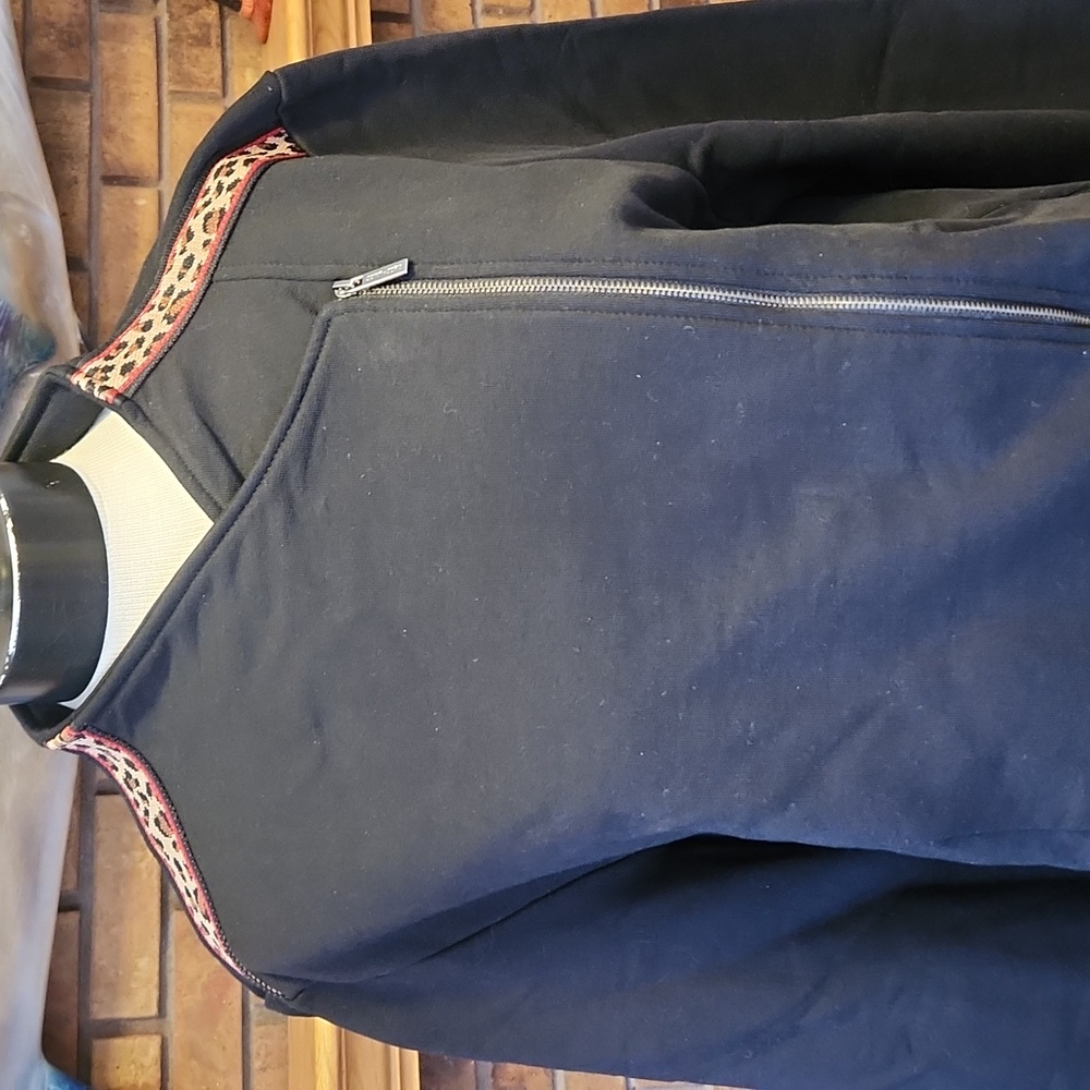 Saint + Sofia Black Jacket With Leopard Print Accents Size 16 Zipper Front